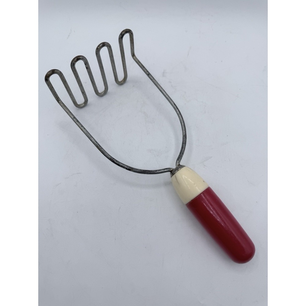 Vintage Potato Masher Red‎ & White